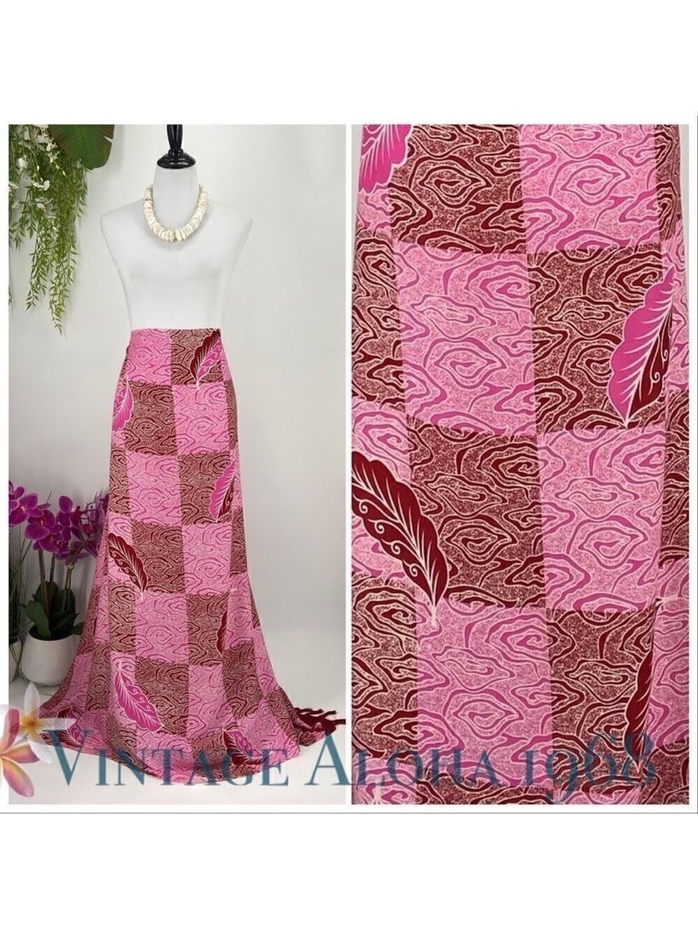 Maroon/Pink Abstract Checkered SARONG Pareo Lavalava Beach Wrap Skirt Summer Sca